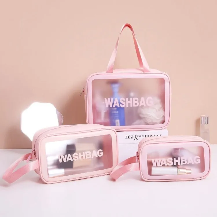 2 PCS Frosted Translucent Waterproof Storage Bag Cosmetic Bag Swimming Bag Wash Bag Pink M