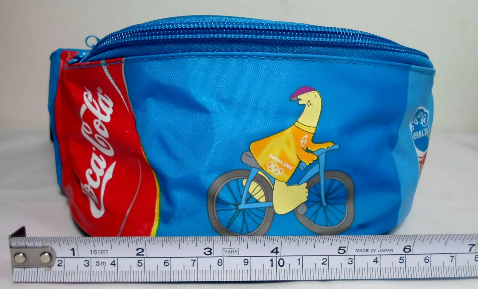 2004 Olympics Athens Retro Coca Cola Fanny Pack 6'' Official Athena Banana Bum Bag Blue Waist Hip Pouch