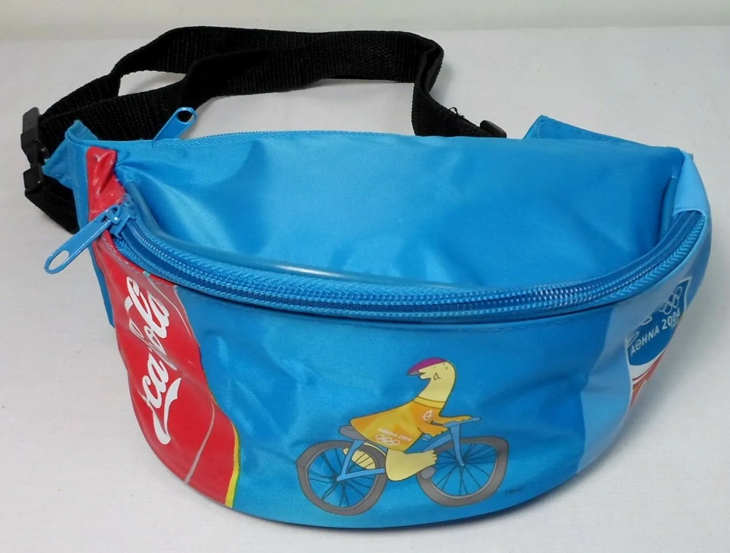 2004 Olympics Athens Retro Coca Cola Fanny Pack 6'' Official Athena Banana Bum Bag Blue Waist Hip Pouch