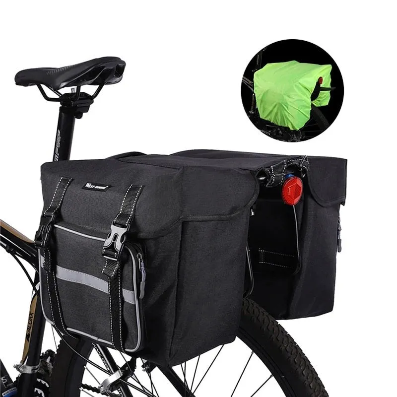 25L Large Capacity Bicycle Rear Seat Bag Rain Cover Outdoor Cycling MTB Road Bike Rear Seat Trunk Double Pannier Bag