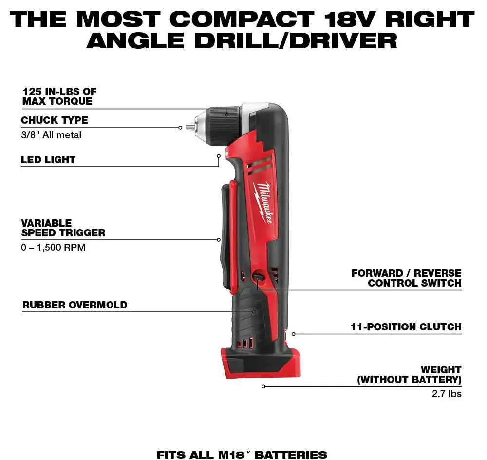 2615-20 Milwaukee M18 Fuel 3/8" Right Angle Drill (Tool Only)