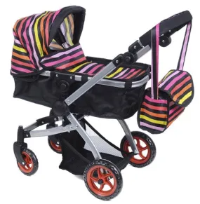 9651-B Bugaboo DOLL Bassinet Stroller with Diaper Bag and Swivel Wheels- Rainbow Stripes