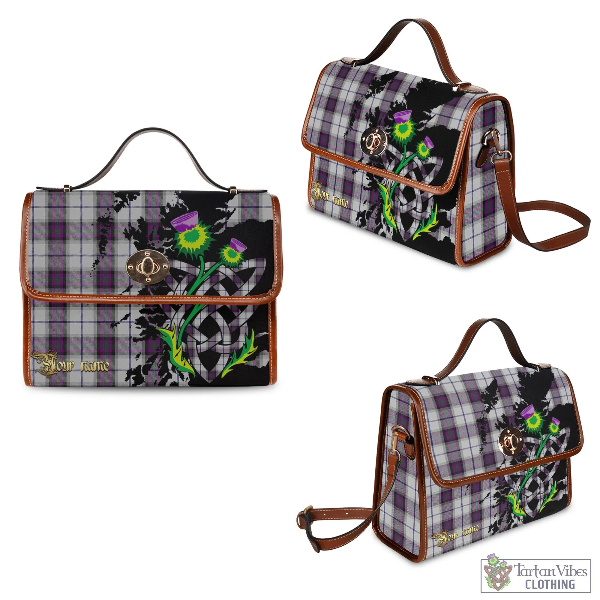 Alexander of Menstry Dress Tartan Waterproof Canvas Bag with Scotland Map and Thistle Celtic Accents