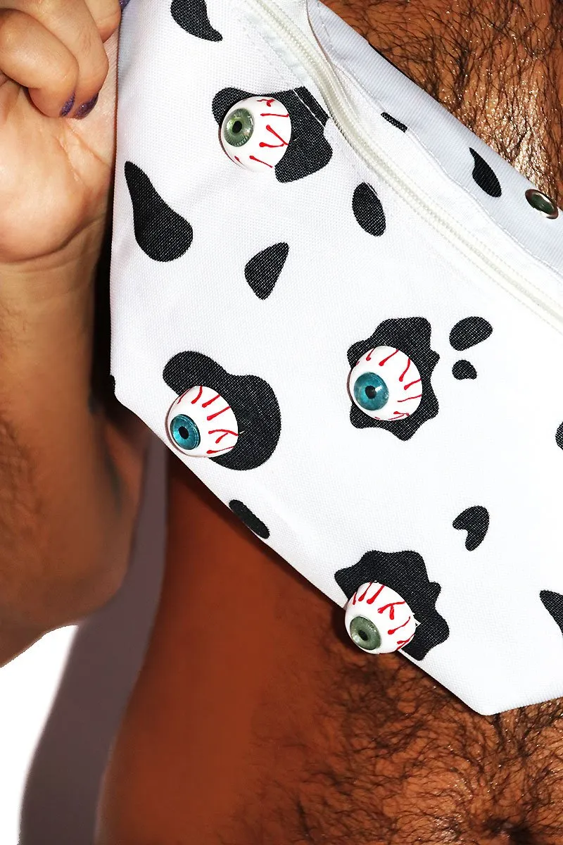 Alien Eyes Cow Print Fanny Pack-White