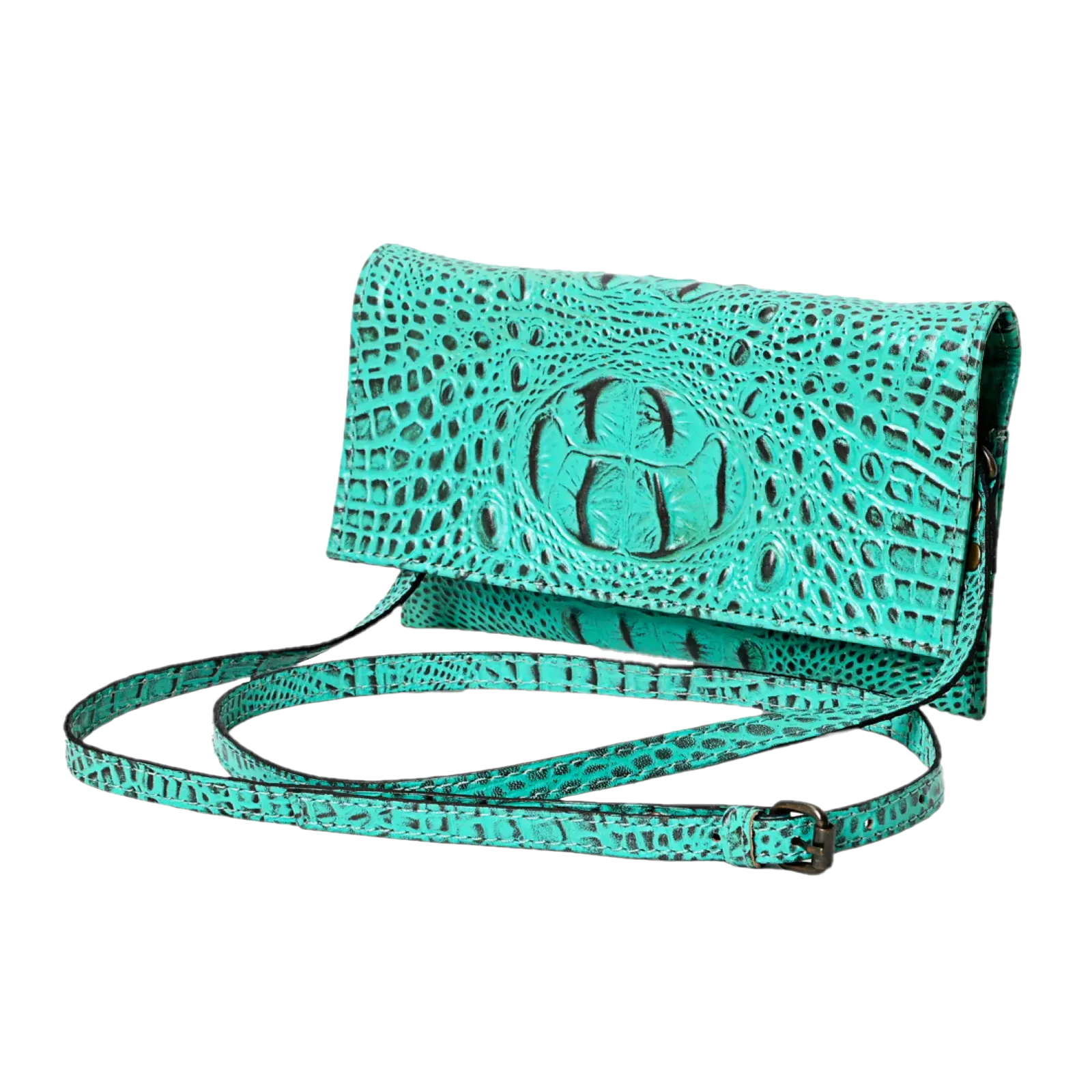 American Darling® Ladies Turquoise Alligator Print Clutch ADBG973A