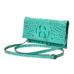 American Darling® Ladies Turquoise Alligator Print Clutch ADBG973A