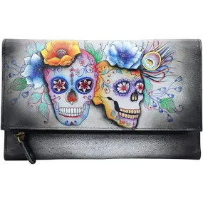 Anuschka Three Fold Clutch Calaveras De Azucar Leather