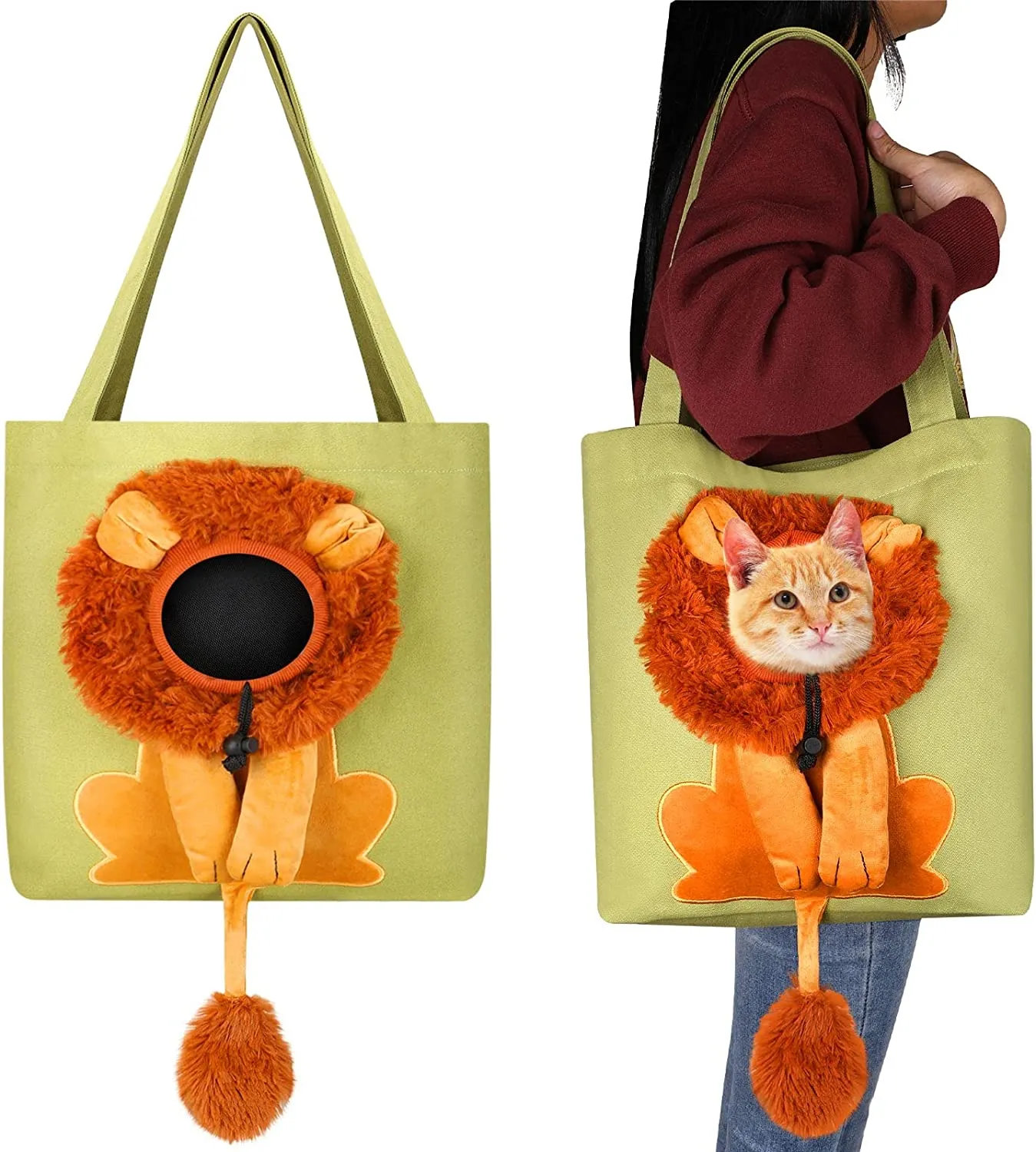 AnyWags Cat Handbag 40cm Light Green 3D Lion Soft Collar Pets Carrier Luggage Small Dog Travel Tote Bag With Pet Canvas