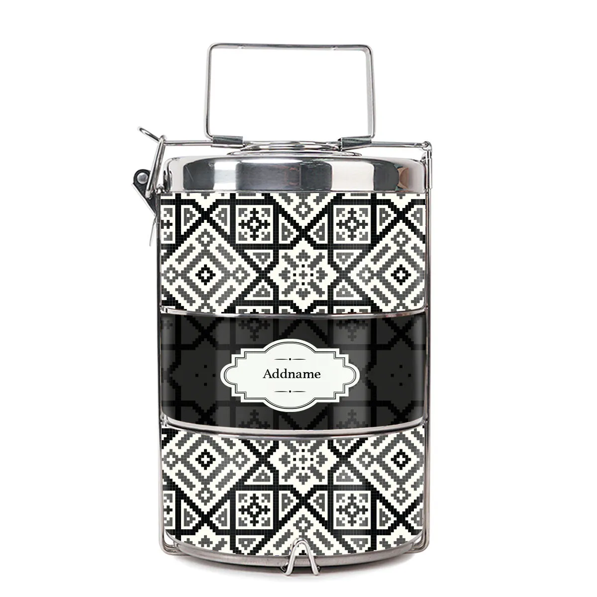 Aztec Moroccan & Mosaic Series 3-Tier Premium Small 11.5cm Tiffin Carrier [FREE Custom Add Name]