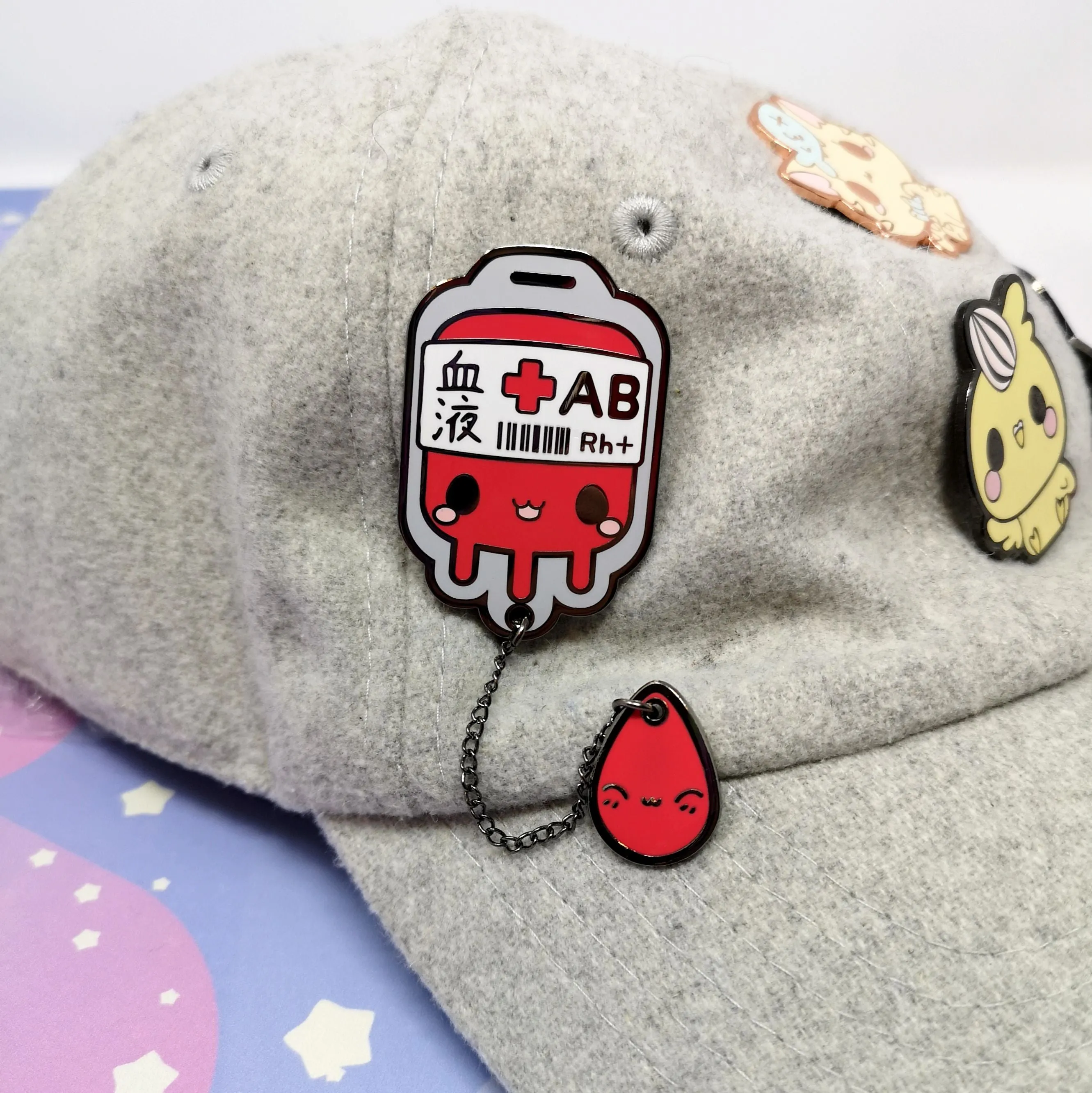 B  Positive Blood Bag-- Hard Enamel Collar Pin -- Kawaii Medical Pins Series