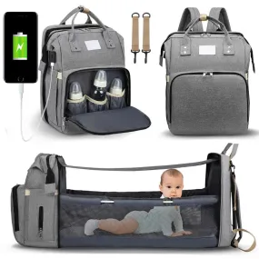 Baby Diaper Bag Backpack with Changing Table | Nappy Stroller Bag for Newborns - Mommy Maternity Travel Bag with Foldable Crib, Gift for Mom & Kid