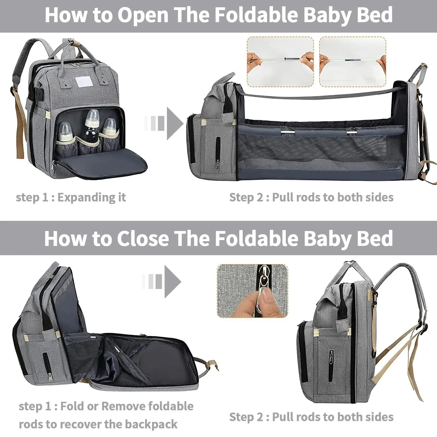 Baby Diaper Bag Backpack with Changing Table | Nappy Stroller Bag for Newborns - Mommy Maternity Travel Bag with Foldable Crib, Gift for Mom & Kid