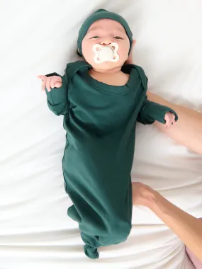 Baby Knotted Gown & Hat Set | Evergreen