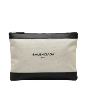 Balenciaga Canvas Leather Logo Navy Clip M Clutch Bag