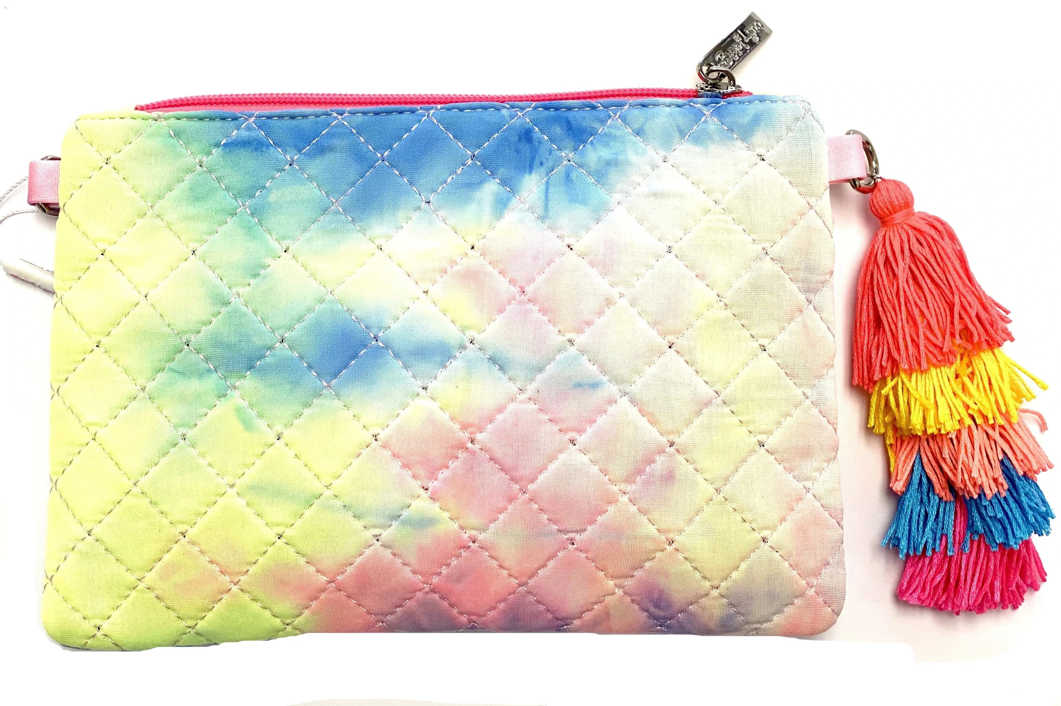 Bari Lynn Rainbow Quilted Crossbody/Clutch with Tassel - Neon Tie Dye