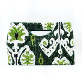 Beaded Statement Clutch, Vivid Green Ikat, Bespoke Design