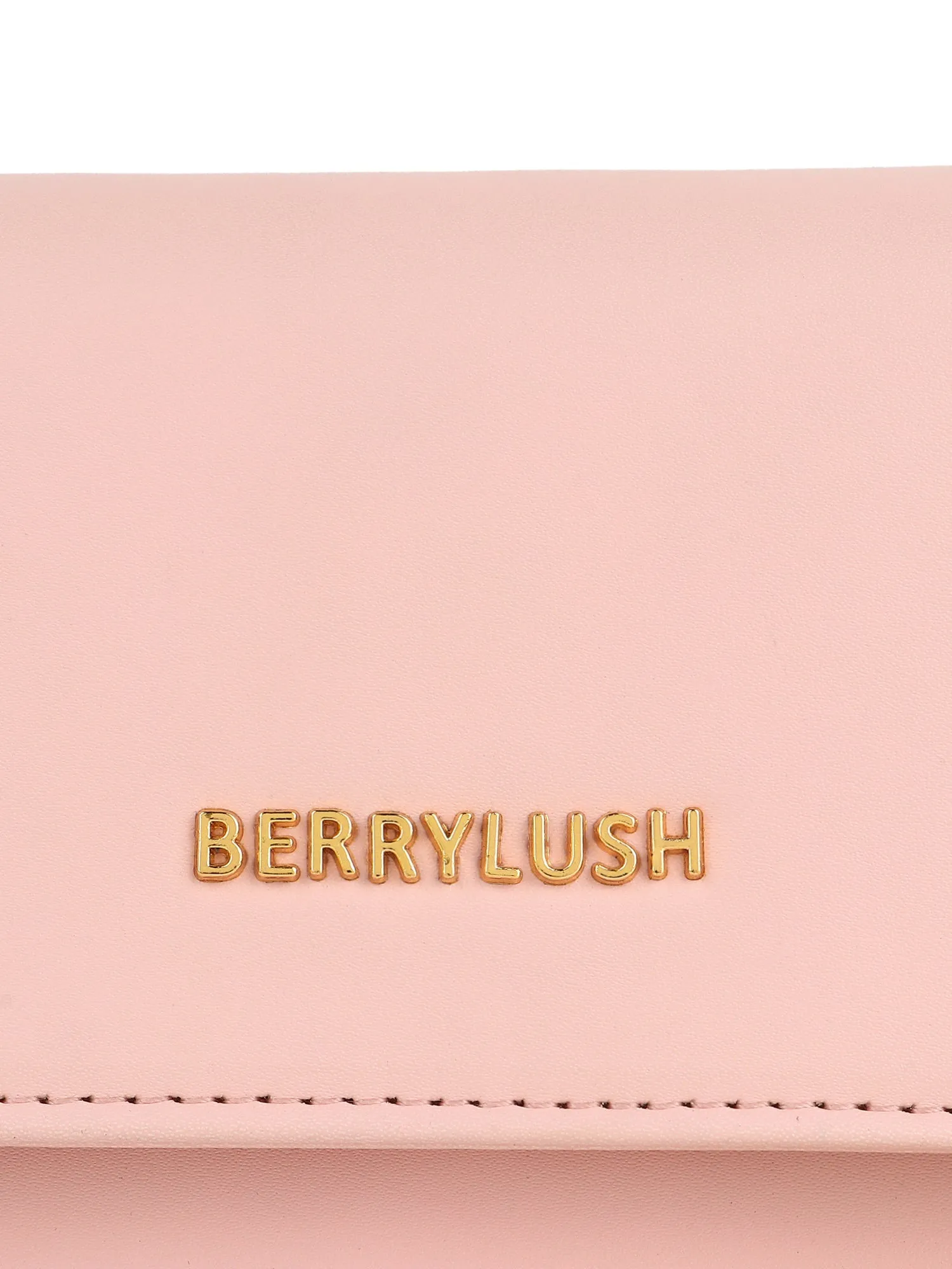 Berrylush Women Solid Pink PU Tassel Detail Chain Sling Strap Clutch