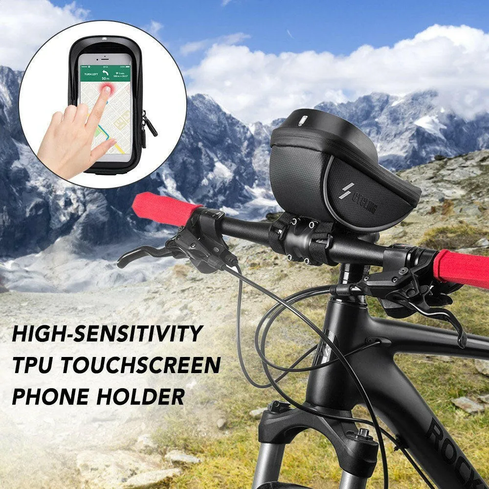 Bicycle Handlebar Phone Mount Bag Waterproof Cycling Front Frame Top Tube Bag Pannier with Touchscreen Phone Holder Case Bike Tool Storage Bag Pack