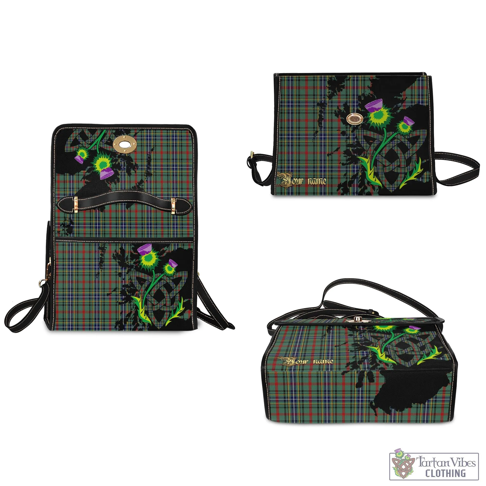 Bisset Tartan Waterproof Canvas Bag with Scotland Map and Thistle Celtic Accents