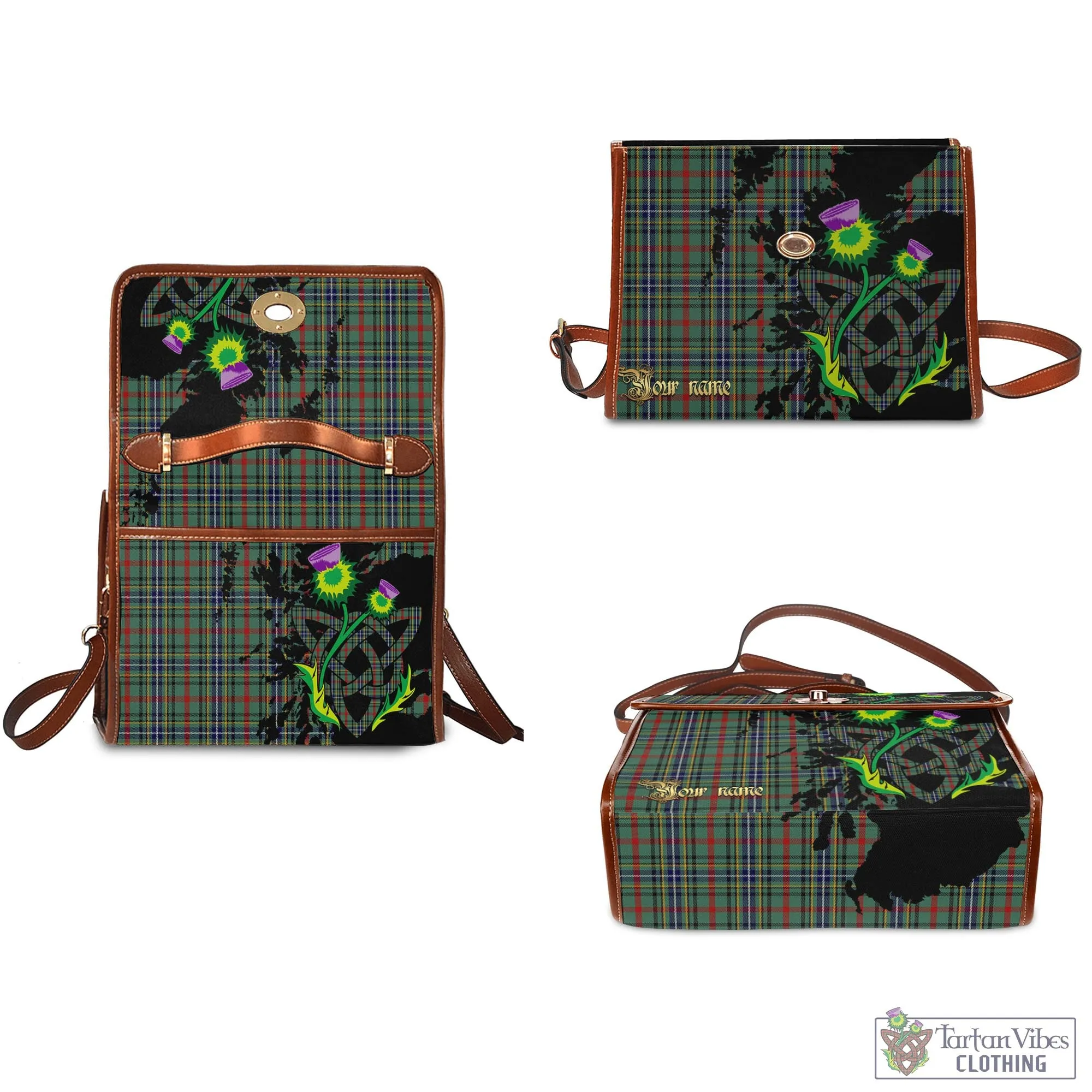 Bisset Tartan Waterproof Canvas Bag with Scotland Map and Thistle Celtic Accents