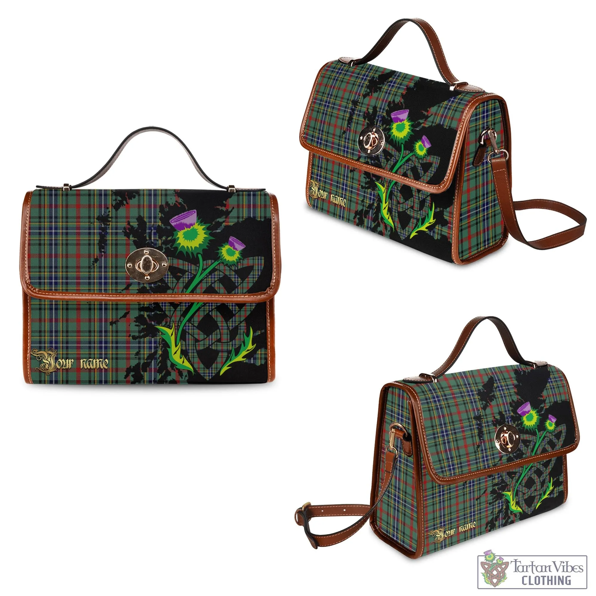 Bisset Tartan Waterproof Canvas Bag with Scotland Map and Thistle Celtic Accents