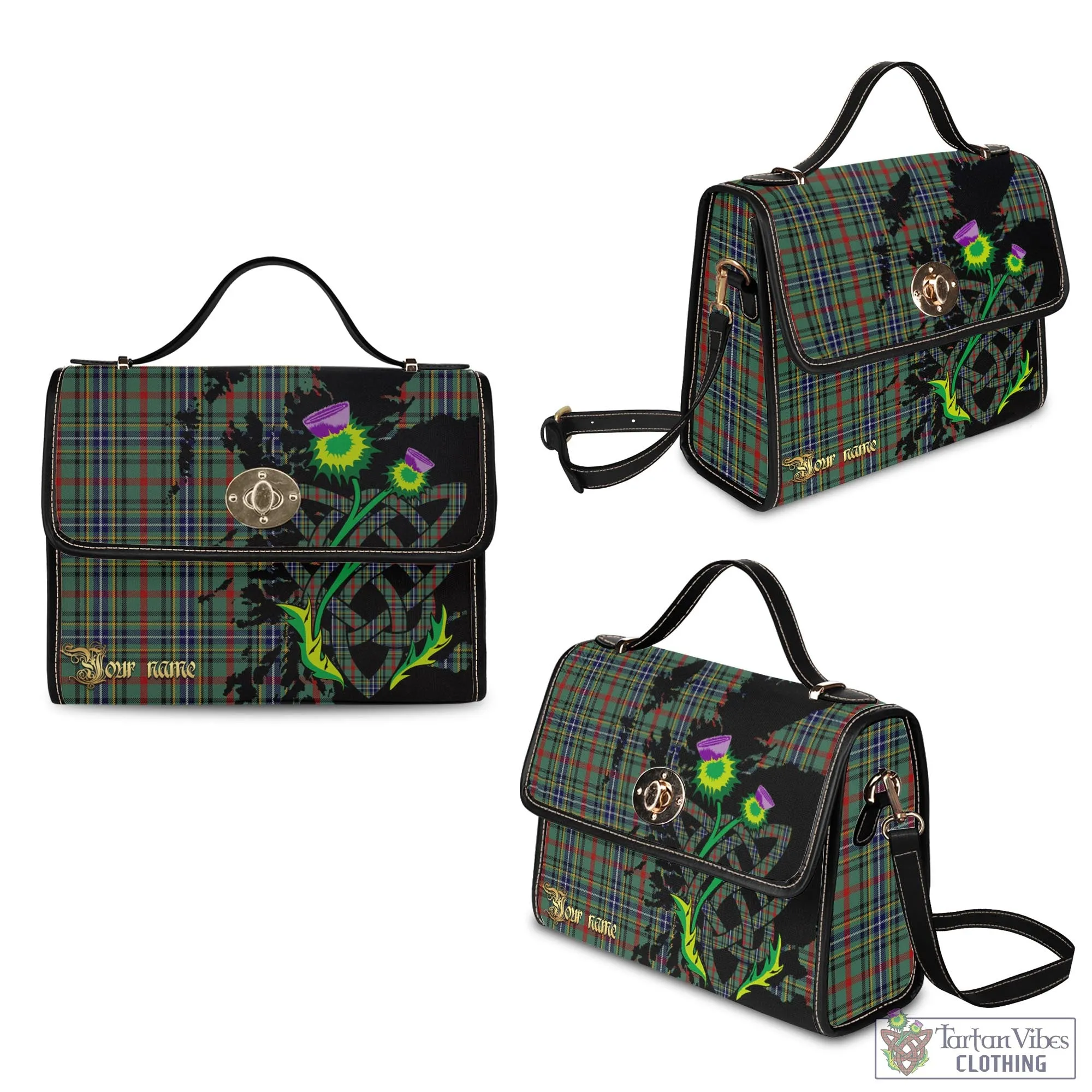 Bisset Tartan Waterproof Canvas Bag with Scotland Map and Thistle Celtic Accents