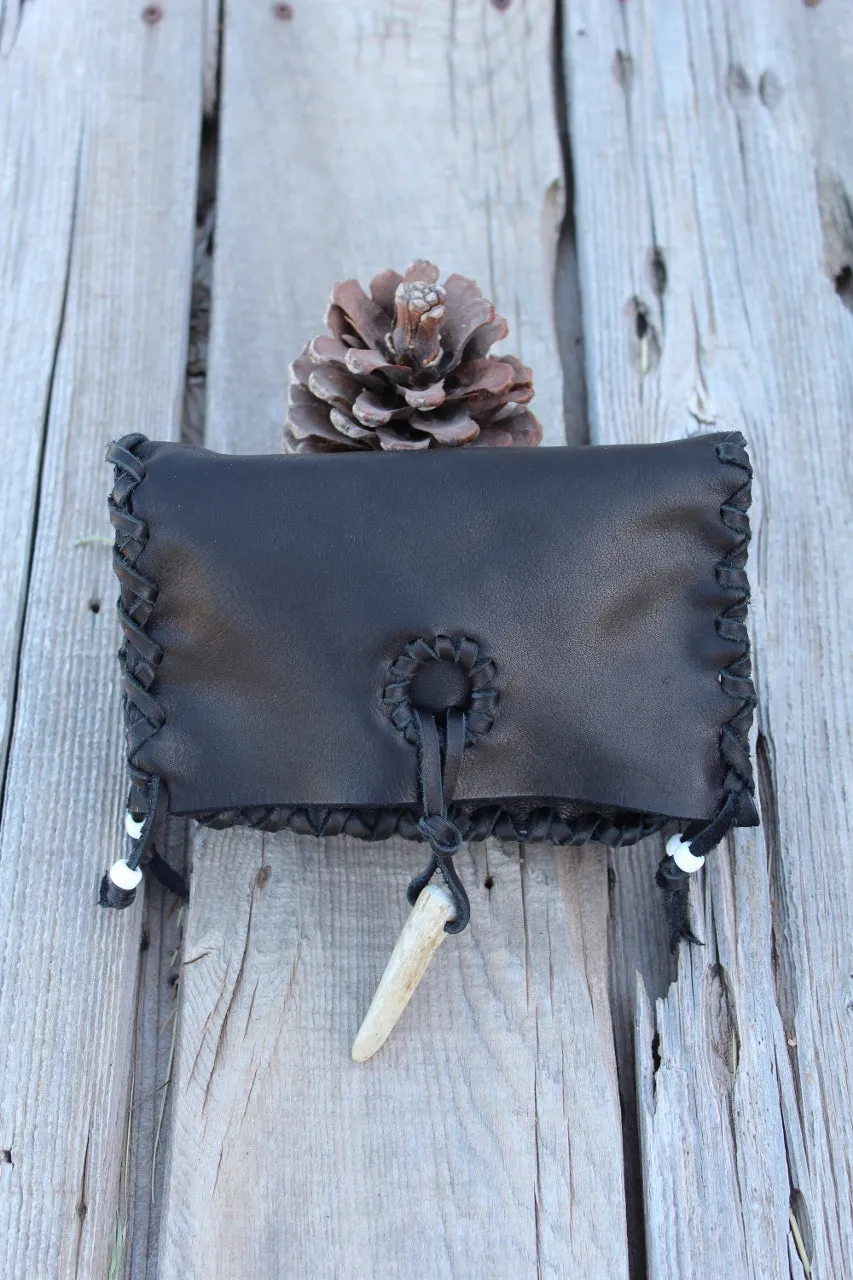 Black leather clutch, leather wallet