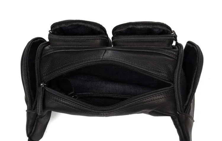 Black Leather Mens Fanny Pack Waist Bag Hip Pack Belt Bag Bumbag for Men