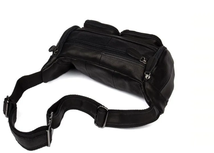 Black Leather Mens Fanny Pack Waist Bag Hip Pack Belt Bag Bumbag for Men