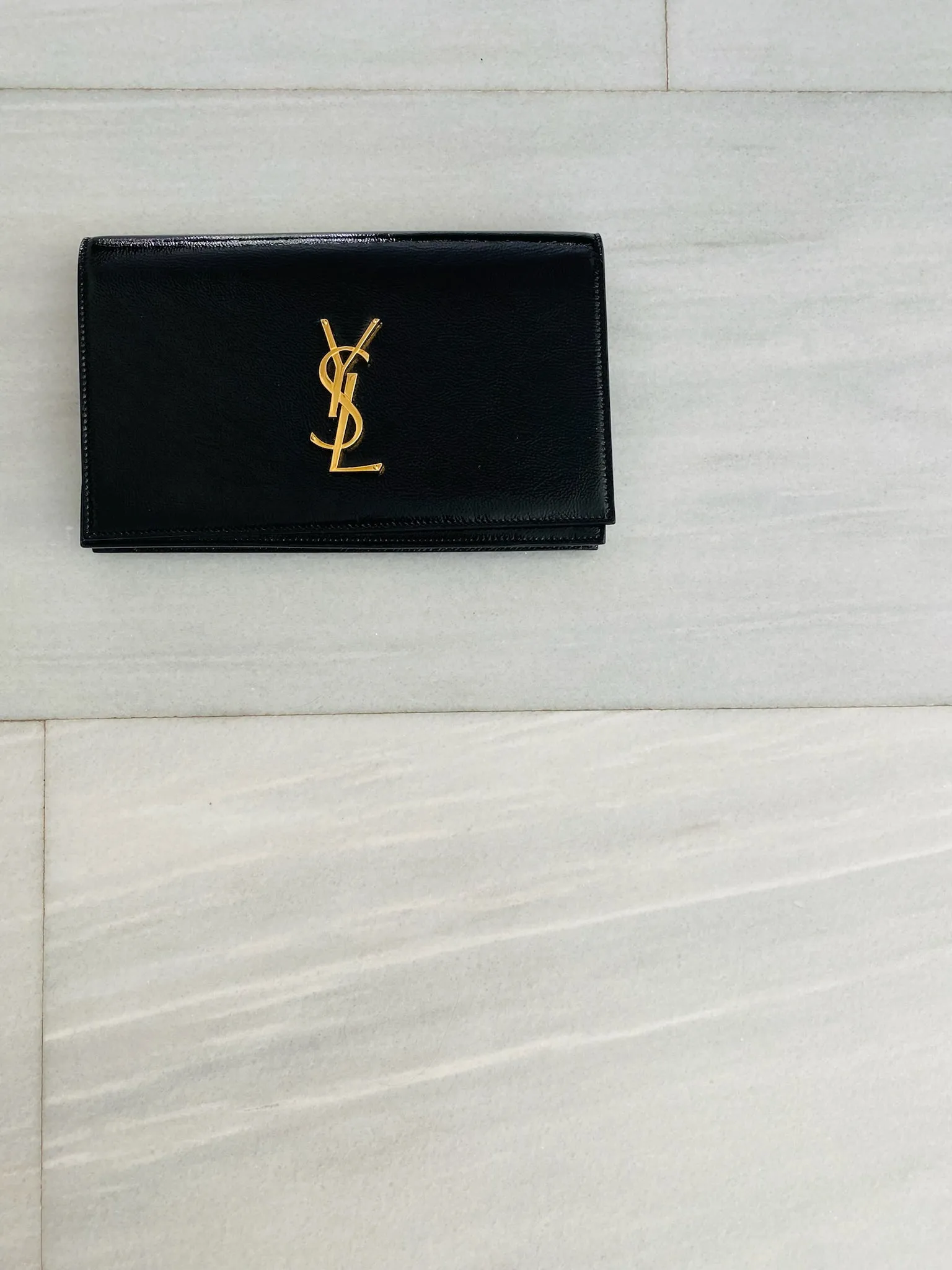 Black Logo Patent Clutch