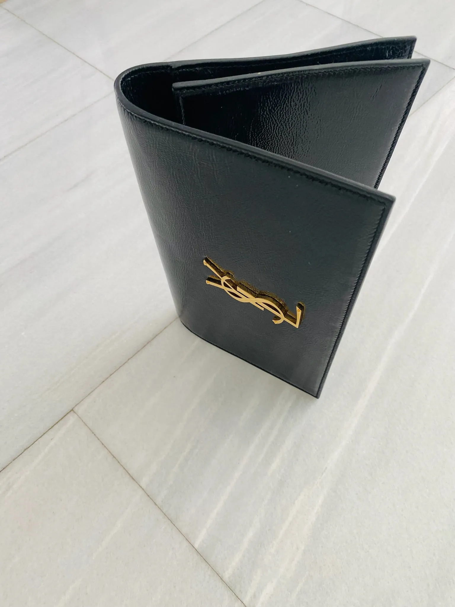 Black Logo Patent Clutch