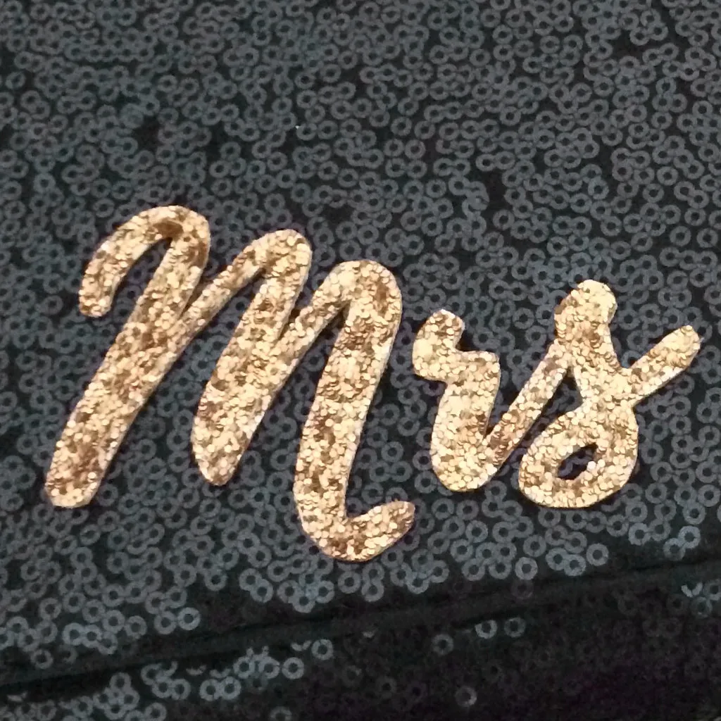 Black sequin personalised MRS initial clutch