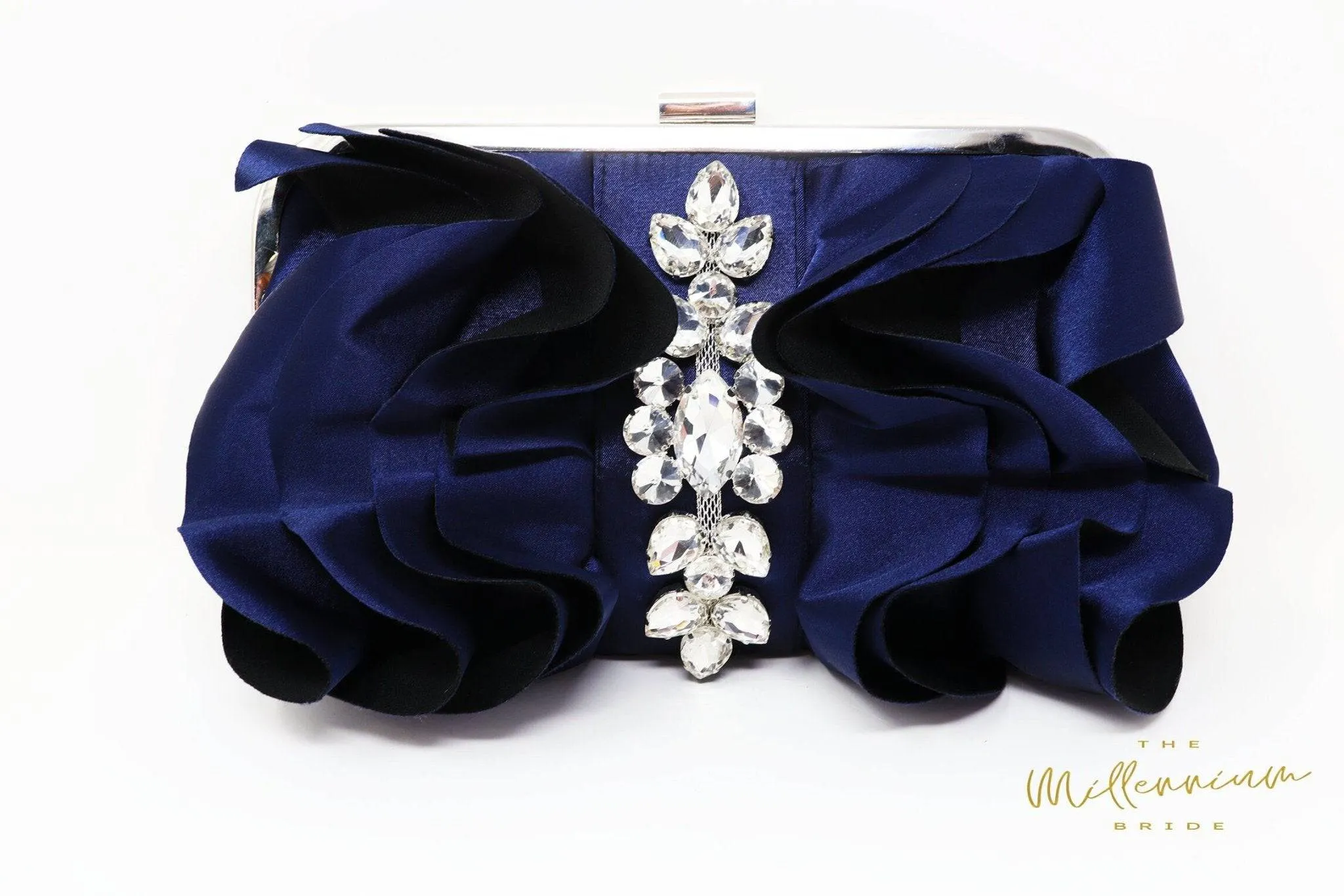 Blue Rose Crystal Satin Floral Wedding Bag, Statement Bag, Evening Clutch, Bridal Clutch, Bridal Bag, Cross Body Bag