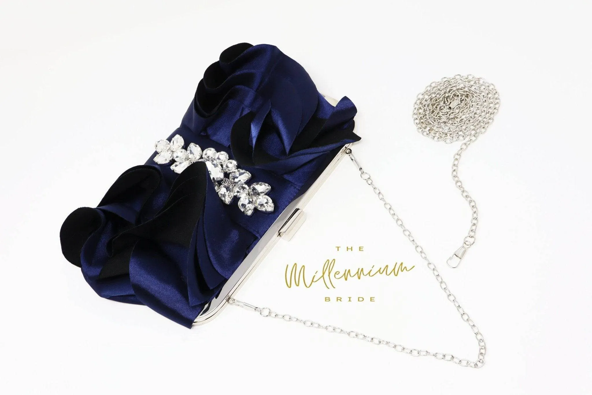 Blue Rose Crystal Satin Floral Wedding Bag, Statement Bag, Evening Clutch, Bridal Clutch, Bridal Bag, Cross Body Bag