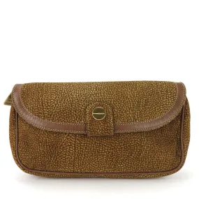 BORBONESE Suede Leather Clutch Bag Brown