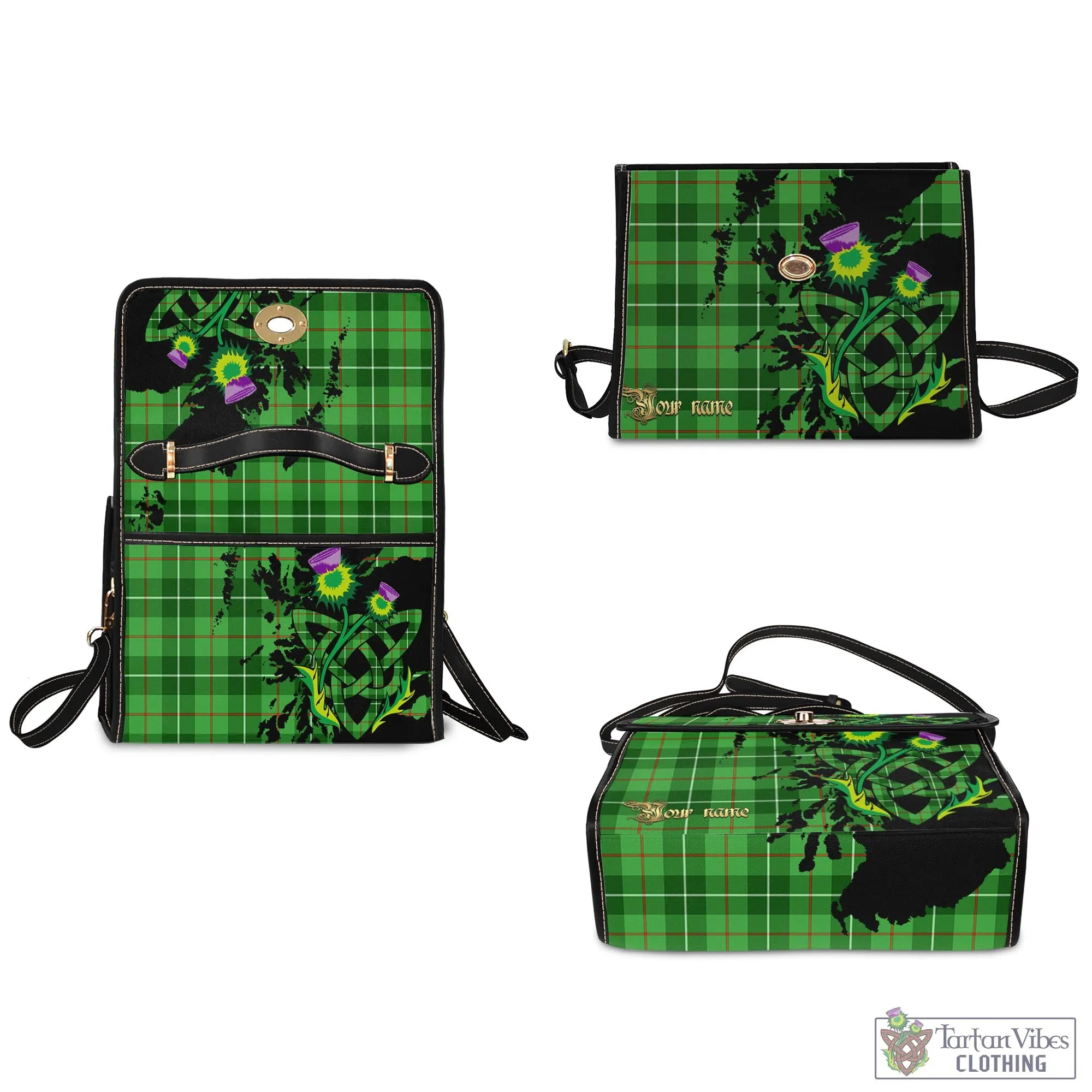 Boyle Tartan Waterproof Canvas Bag with Scotland Map and Thistle Celtic Accents