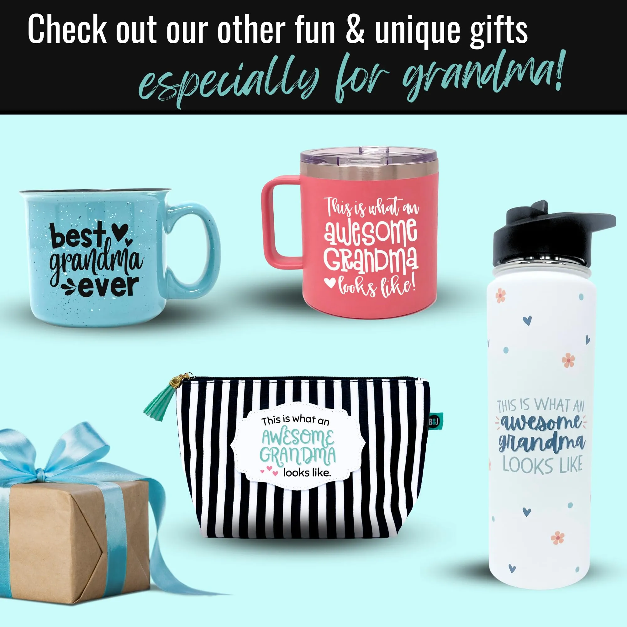 Brooke & Jess Designs Grandma Gifts, Nana Gifts Tote Bag - Perfect for Work, Gift for Granny, Mother's Day from Grandkids (Fave People Grandma Teal Tessa)