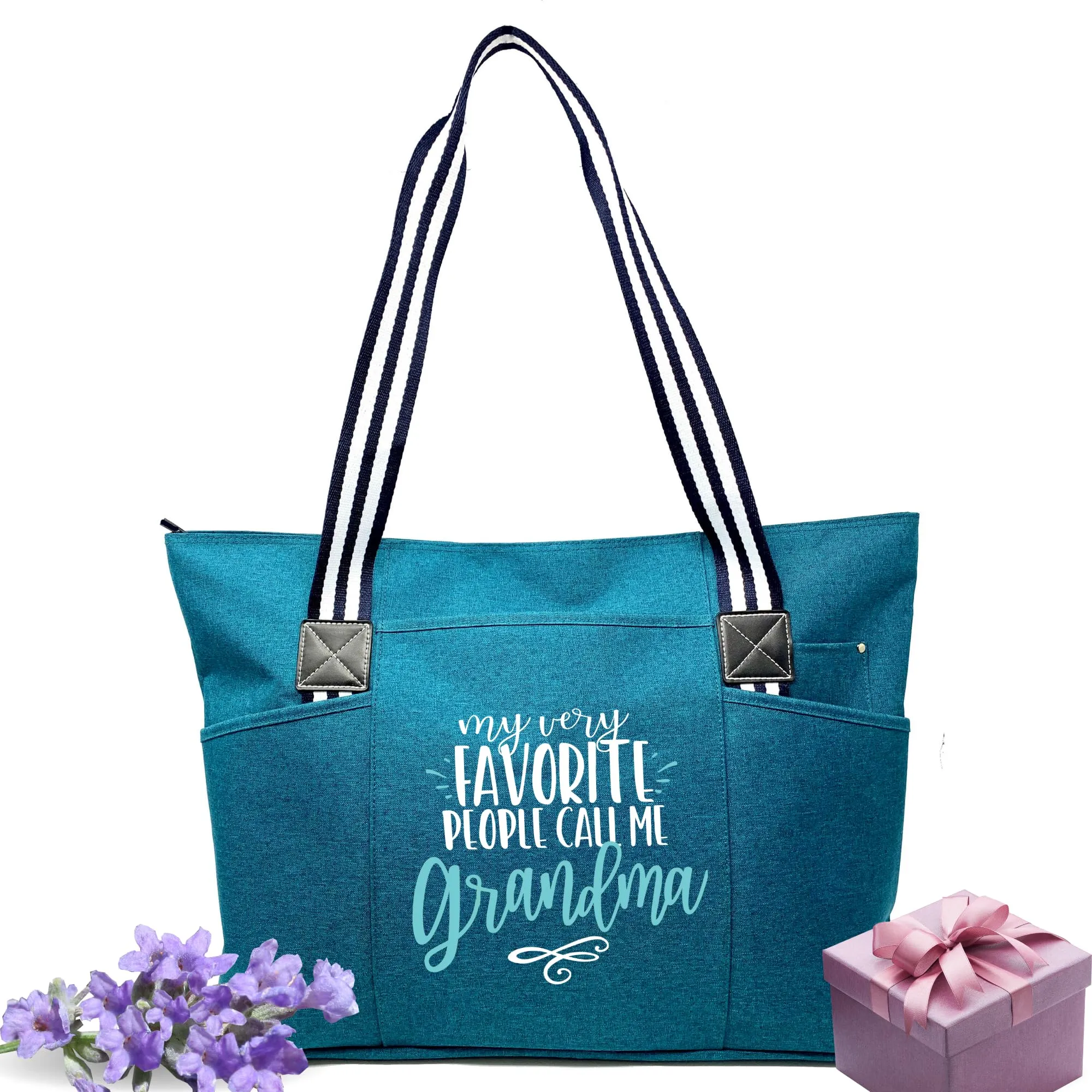 Brooke & Jess Designs Grandma Gifts, Nana Gifts Tote Bag - Perfect for Work, Gift for Granny, Mother's Day from Grandkids (Fave People Grandma Teal Tessa)