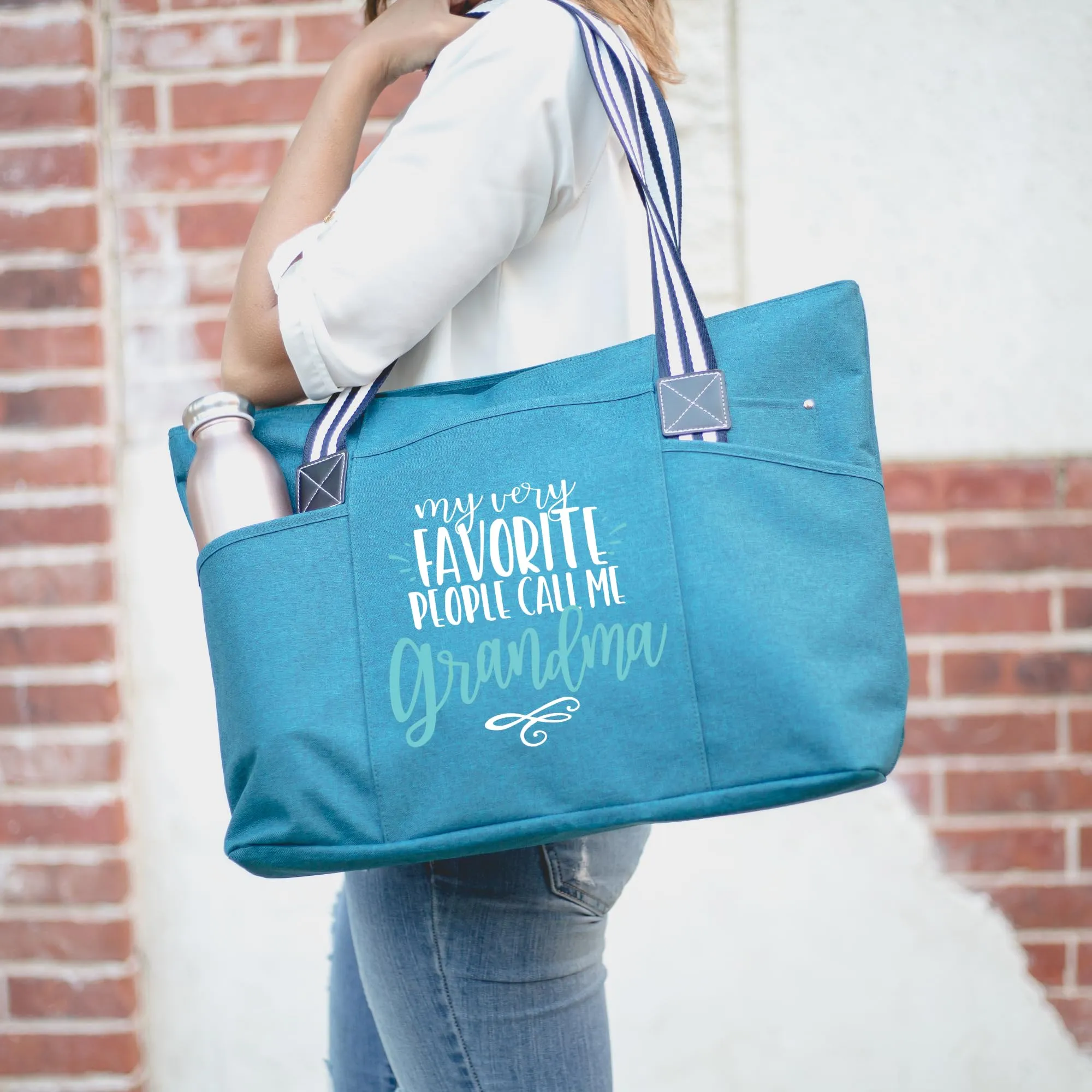 Brooke & Jess Designs Grandma Gifts, Nana Gifts Tote Bag - Perfect for Work, Gift for Granny, Mother's Day from Grandkids (Fave People Grandma Teal Tessa)