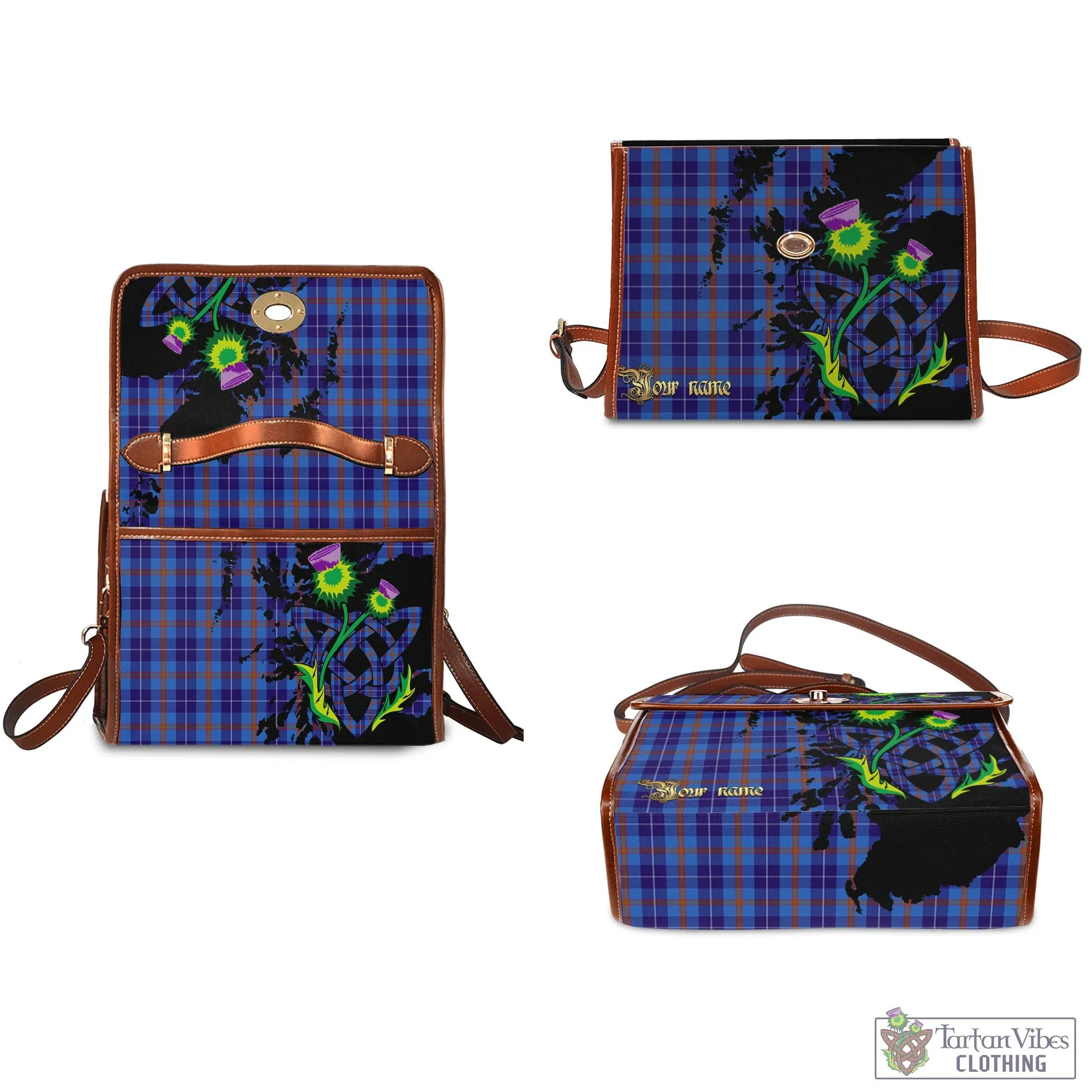 Bryson Tartan Waterproof Canvas Bag with Scotland Map and Thistle Celtic Accents