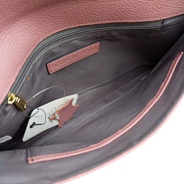 CASTLECRAG - Dusty Rose Pink Genuine Leather Clutch with Zipper Detailing