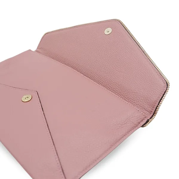 CASTLECRAG - Dusty Rose Pink Genuine Leather Clutch with Zipper Detailing