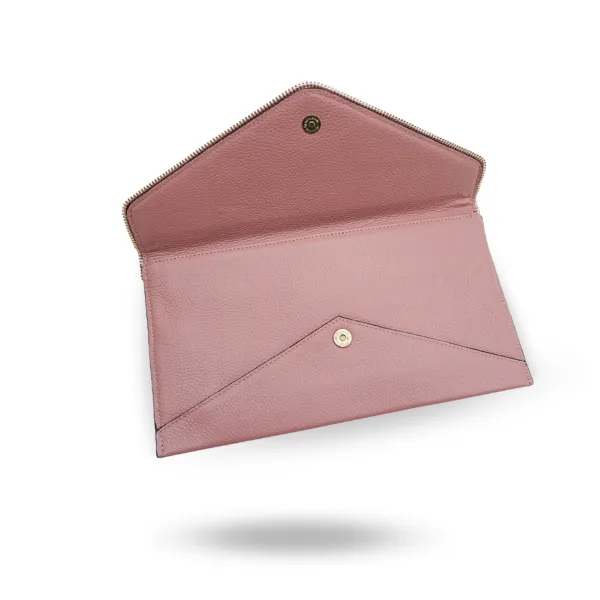 CASTLECRAG - Dusty Rose Pink Genuine Leather Clutch with Zipper Detailing