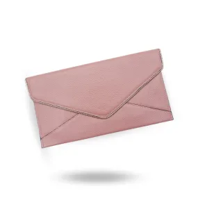 CASTLECRAG - Dusty Rose Pink Genuine Leather Clutch with Zipper Detailing