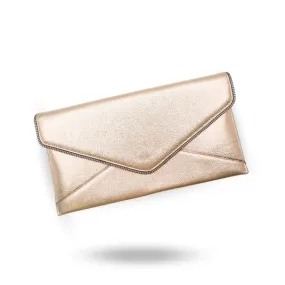 CASTLECRAG - Womens Rose Gold Leather Envelope Clutch Bag Evening Pouch