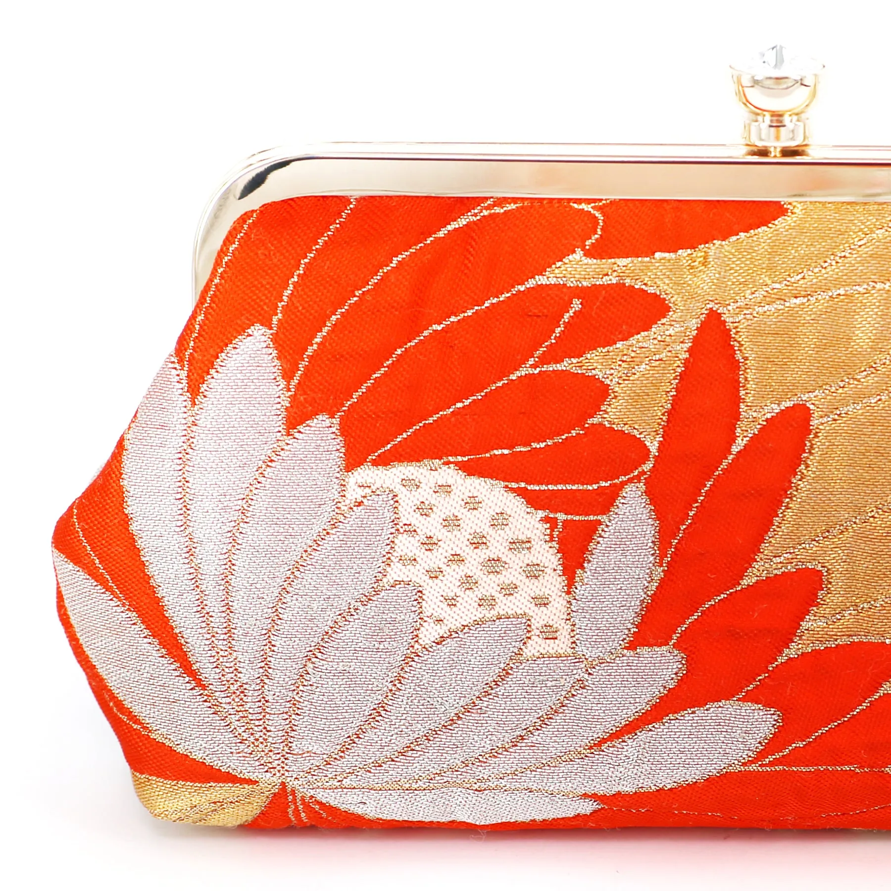 Chrysanthemum Kiku Orange Kimono Clutch | Upcycled from vintage Japanese Kimono