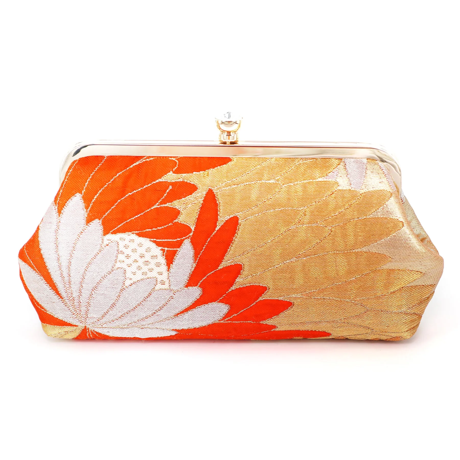 Chrysanthemum Kiku Orange Kimono Clutch | Upcycled from vintage Japanese Kimono