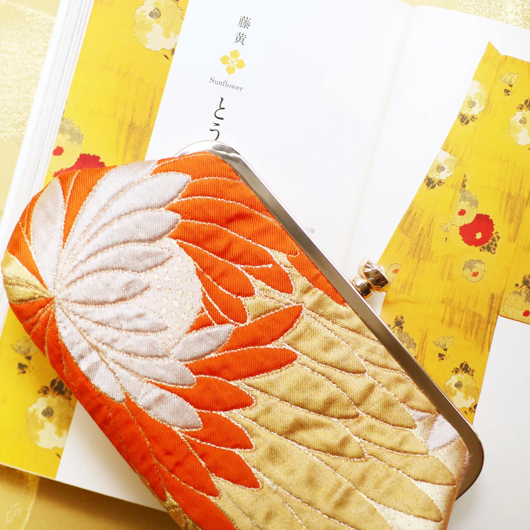 Chrysanthemum Kiku Orange Kimono Clutch | Upcycled from vintage Japanese Kimono