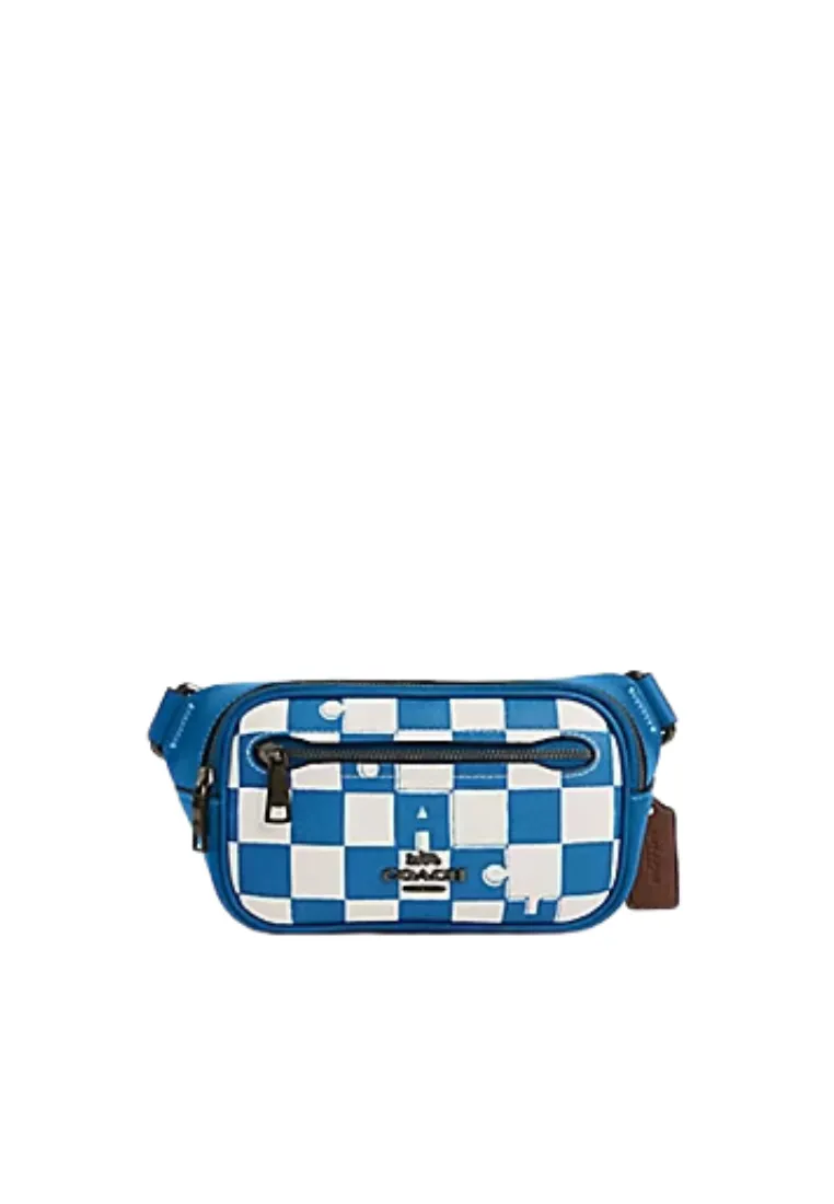 Coach Elias Mini Belt Bag With Checkerboard Print In Blue Jay Chalk CR210