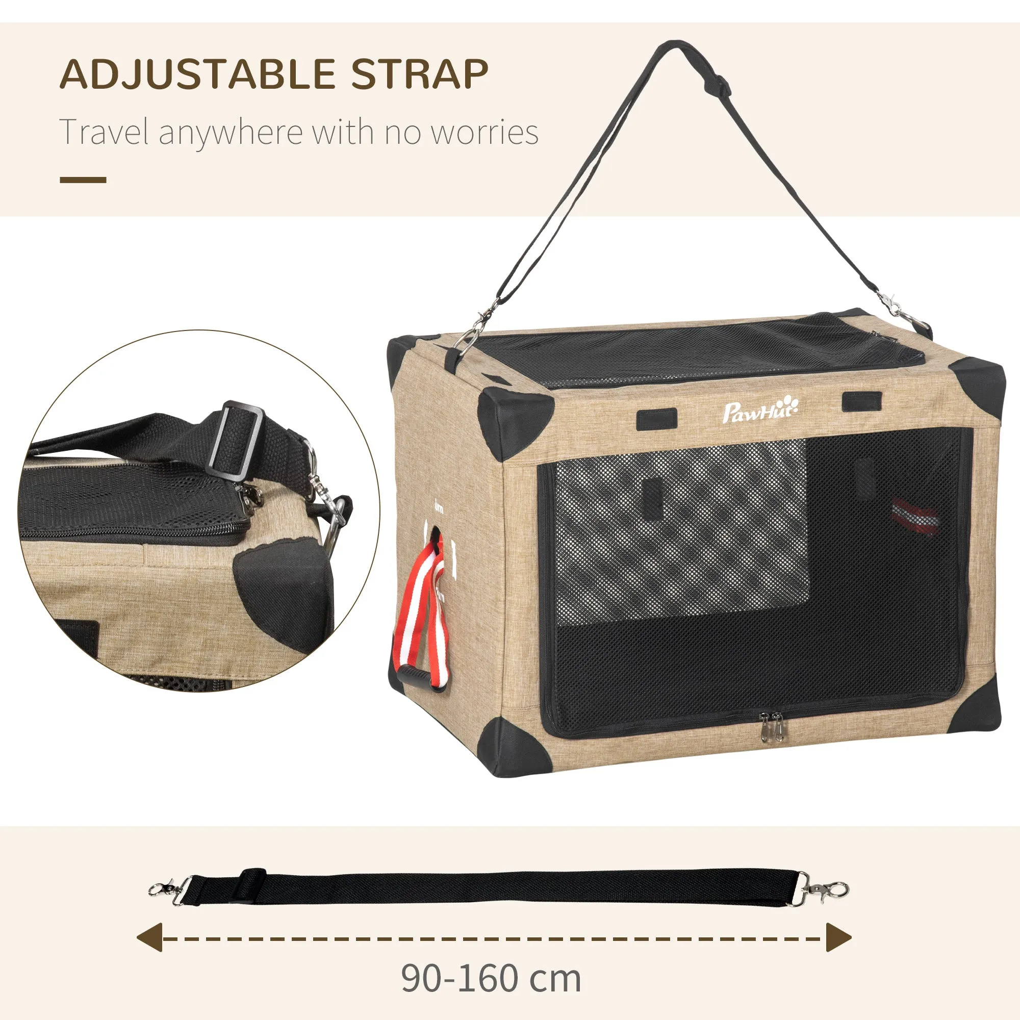 Collapsible Dog Crate Foldable Pet Carrier Portable Cat Carrier Pet Travel Bag w/ Mat for Cats Small Dog 65 x 45 x 45 cm